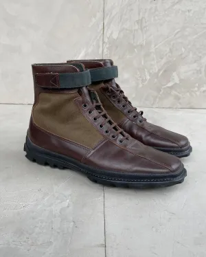 MIU MIU 90'S LEATHER & CANVAS MILITARY BOOTS - UK 7 / EU 40.5