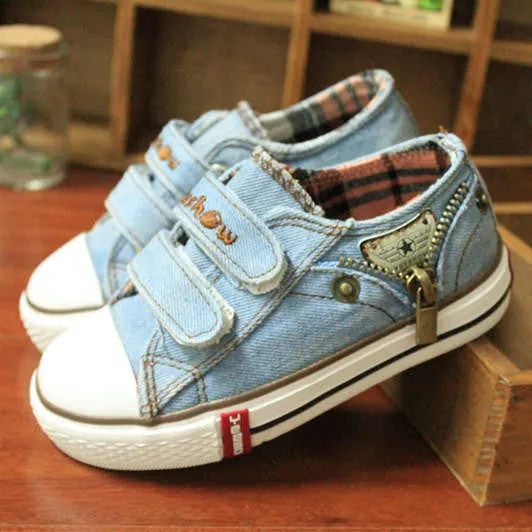 14 kinds New Arrived Size 25-37 Children Shoes Kids Canvas Sneakers Boys Jeans Flats Girls Boots Denim Side Zipper Shoes