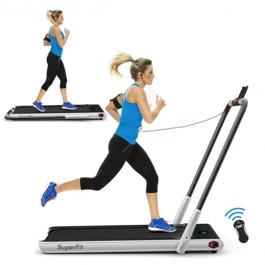 2-in-1 Folding Treadmill with RC Bluetooth Speaker LED Display-Silver