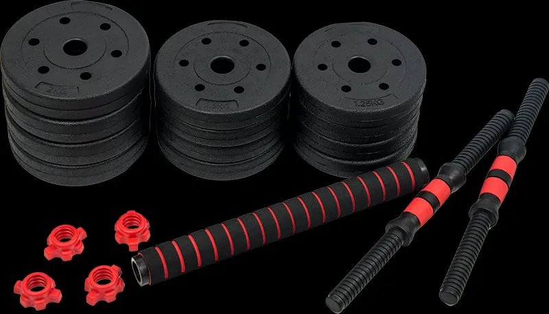 20kg Adjustable Rubber Dumbbell Barbell Set, Non-Slip Grip