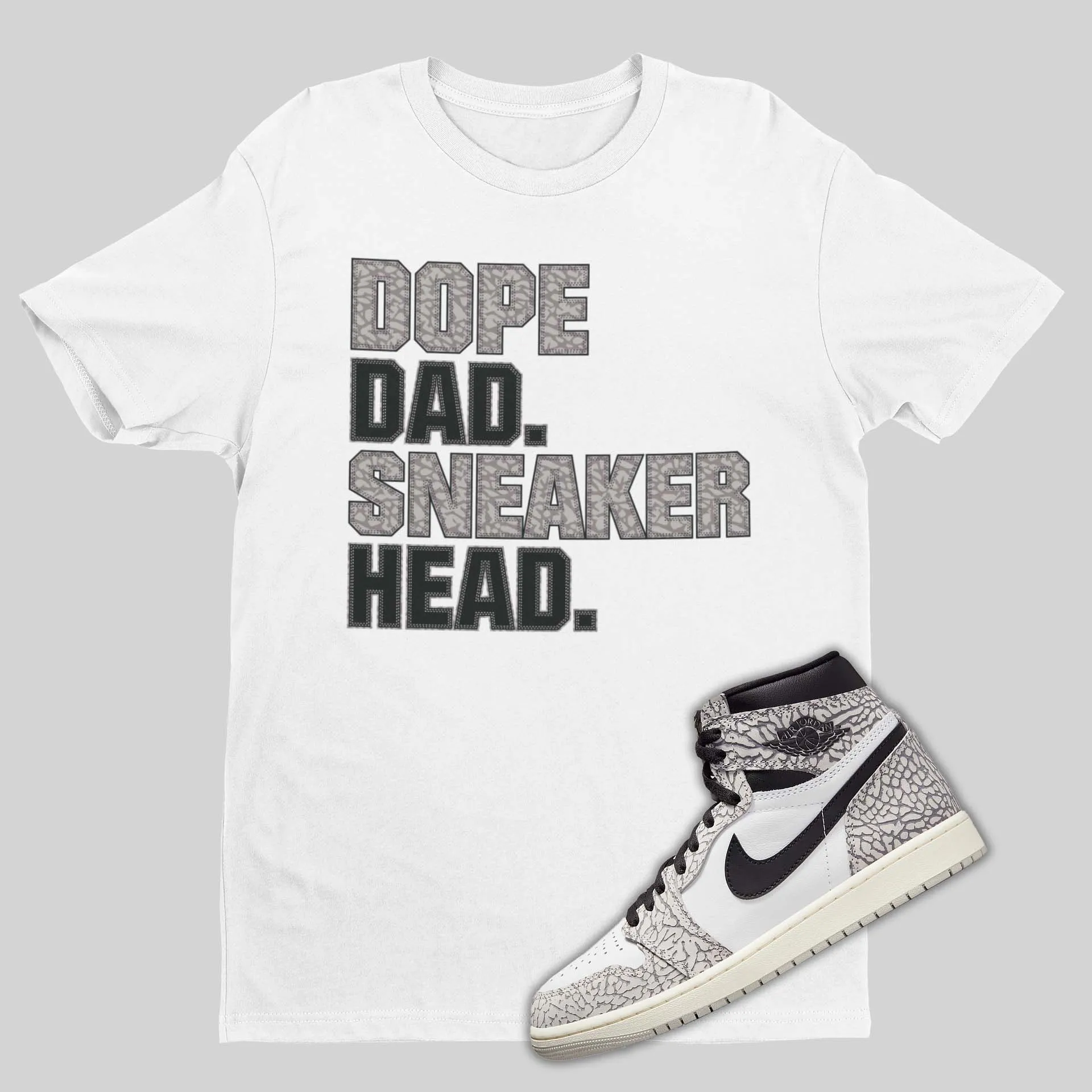 Air Jordan 1 Retro High OG White Cement  Matching Shirt