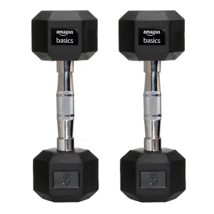 amazon basics Rubber Encased Hex Dumbbell Weight Set Of 2, 5 Kg,Black