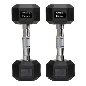 amazon basics Rubber Encased Hex Dumbbell Weight Set Of 2, 7.5 Kg,Black