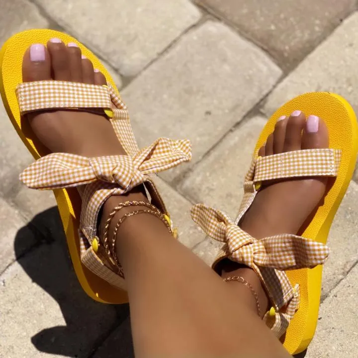 Amozae-Back to College 2024 Women Sweet Sandals Leopard Solid Color Bowknot Ladies Shoes Solid Soft Flat Summer Sandals Casual Comfy Female Footwear