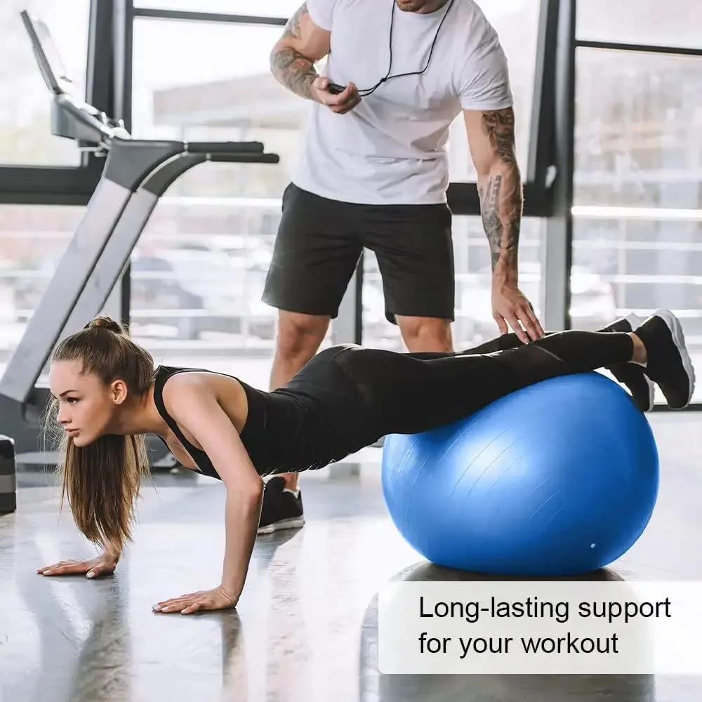 Anti-Burst Exercise Gym Ball with Pump | Anti-Slip Balance Stability Ball | Heavy Duty Fitness Yoga Ball | Extra Thick Swiss Birthing Ball | Grey (55CM)