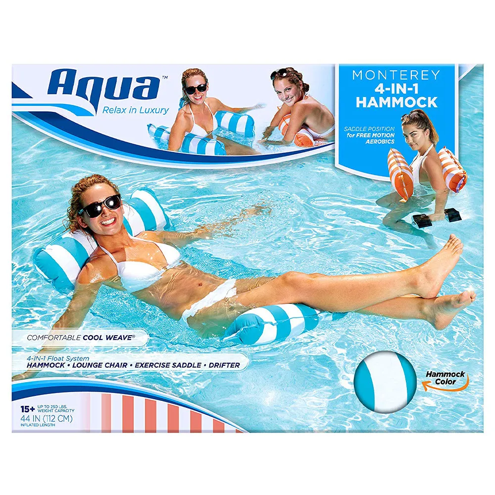 Aqua Deluxe Monterey Hammock 4 in 1 Inflatable Pool Float, Blue (Open Box)