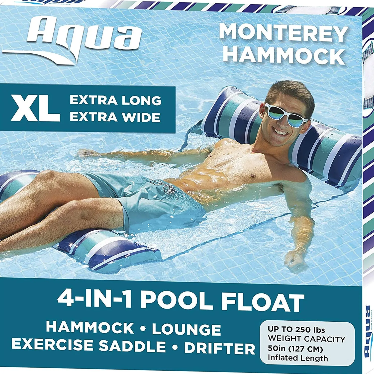 Aqua Monterey XL Hammock 4 in 1 Inflatable Pool Float, Teal/Blue (Open Box)