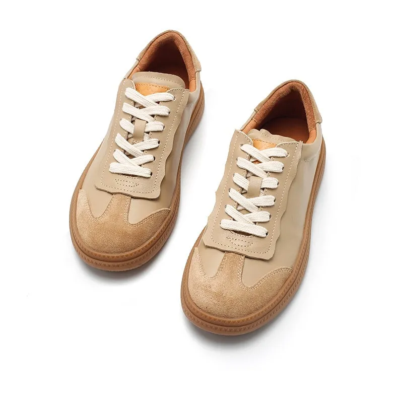 Army Trainer Leather Low-top Sneakers for Women in Apricot/Beige