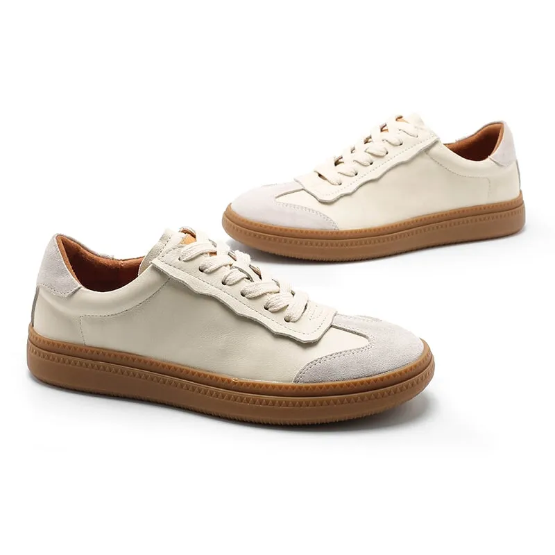 Army Trainer Leather Low-top Sneakers for Women in Apricot/Beige