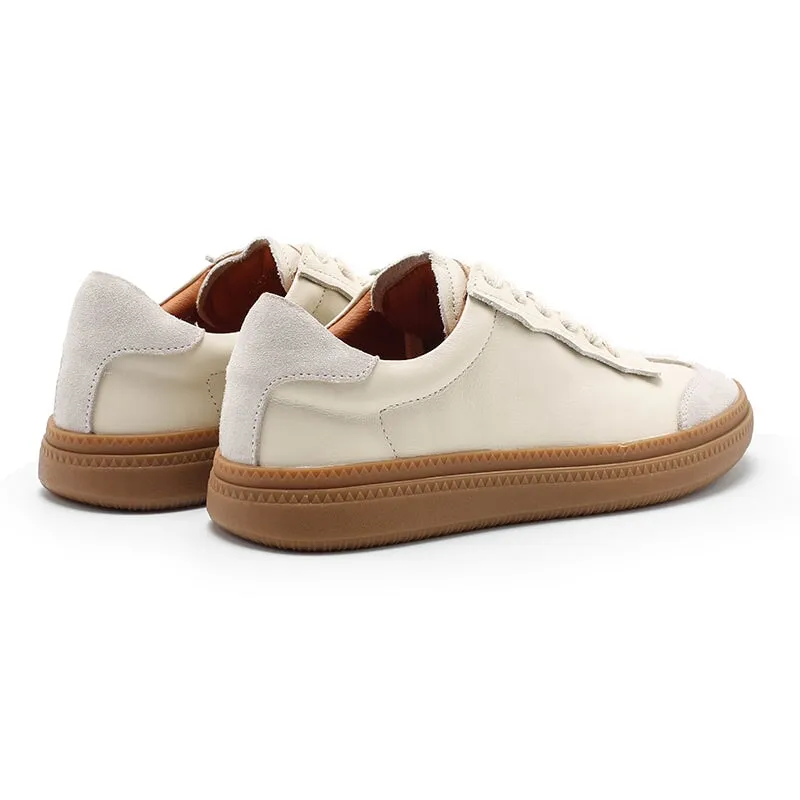 Army Trainer Leather Low-top Sneakers for Women in Apricot/Beige