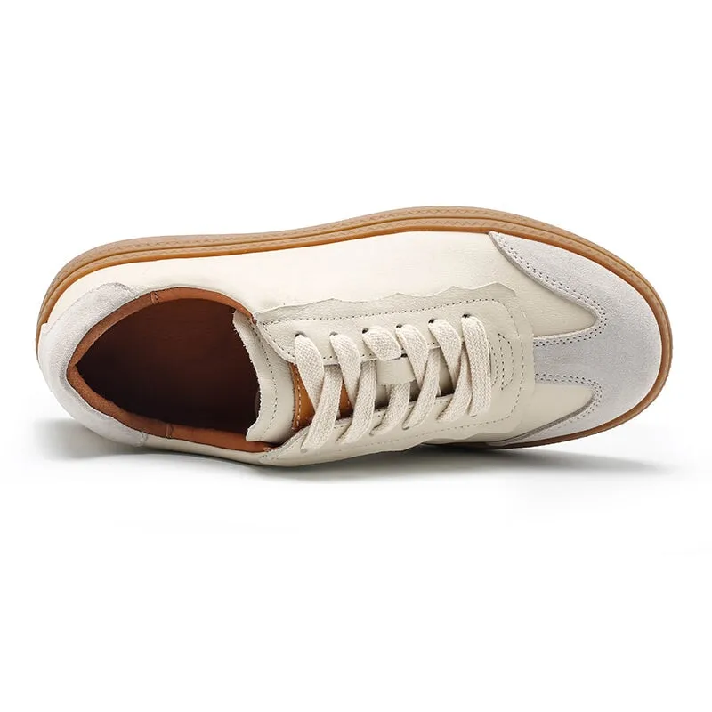 Army Trainer Leather Low-top Sneakers for Women in Apricot/Beige