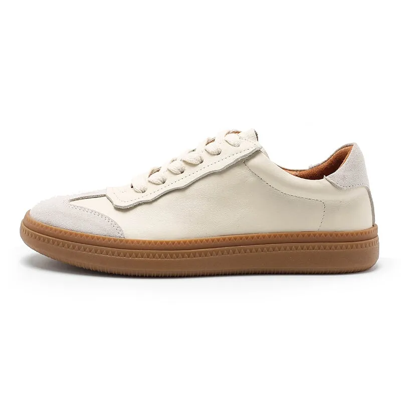 Army Trainer Leather Low-top Sneakers for Women in Apricot/Beige