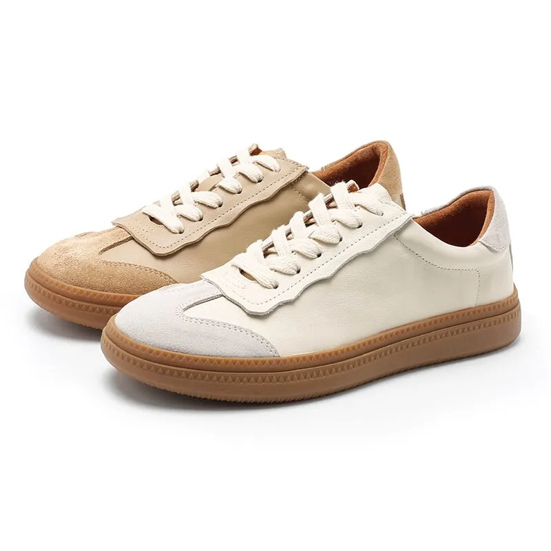 Army Trainer Leather Low-top Sneakers for Women in Apricot/Beige