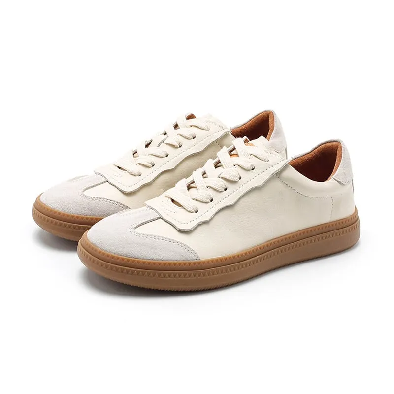 Army Trainer Leather Low-top Sneakers for Women in Apricot/Beige