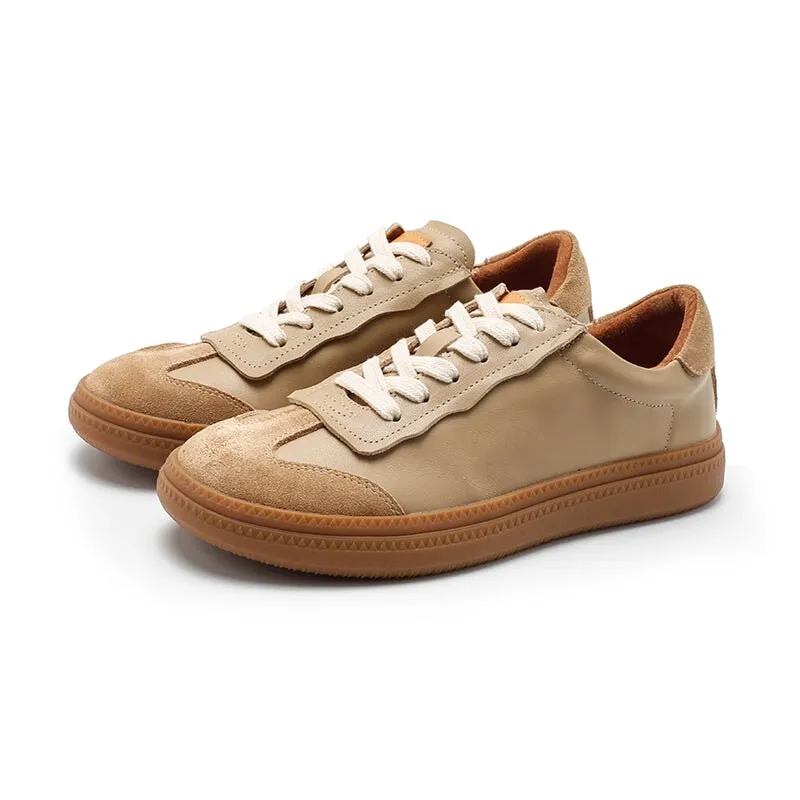 Army Trainer Leather Low-top Sneakers for Women in Apricot/Beige