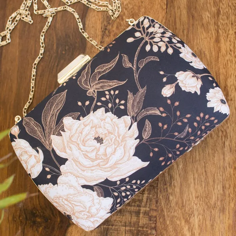 Artklim Printed Floral Clutch On Nevy Blue Background