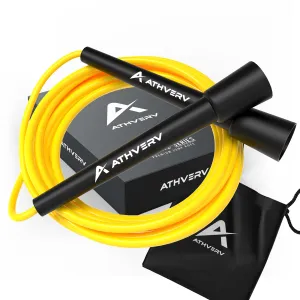 Athverv Adjustable Skipping Rope for Men, Women & Kids – Speed Jump Rope for Exercise Workout & Weight Loss (Yellow/Black) - Handle Material: Plastic