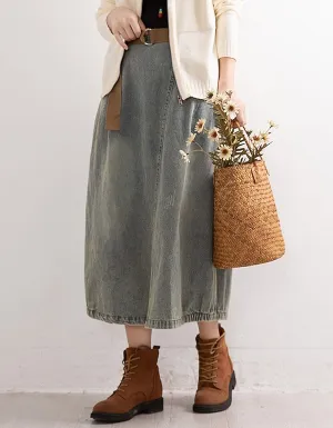 Autumn Retro Denim Mid-length Skirt