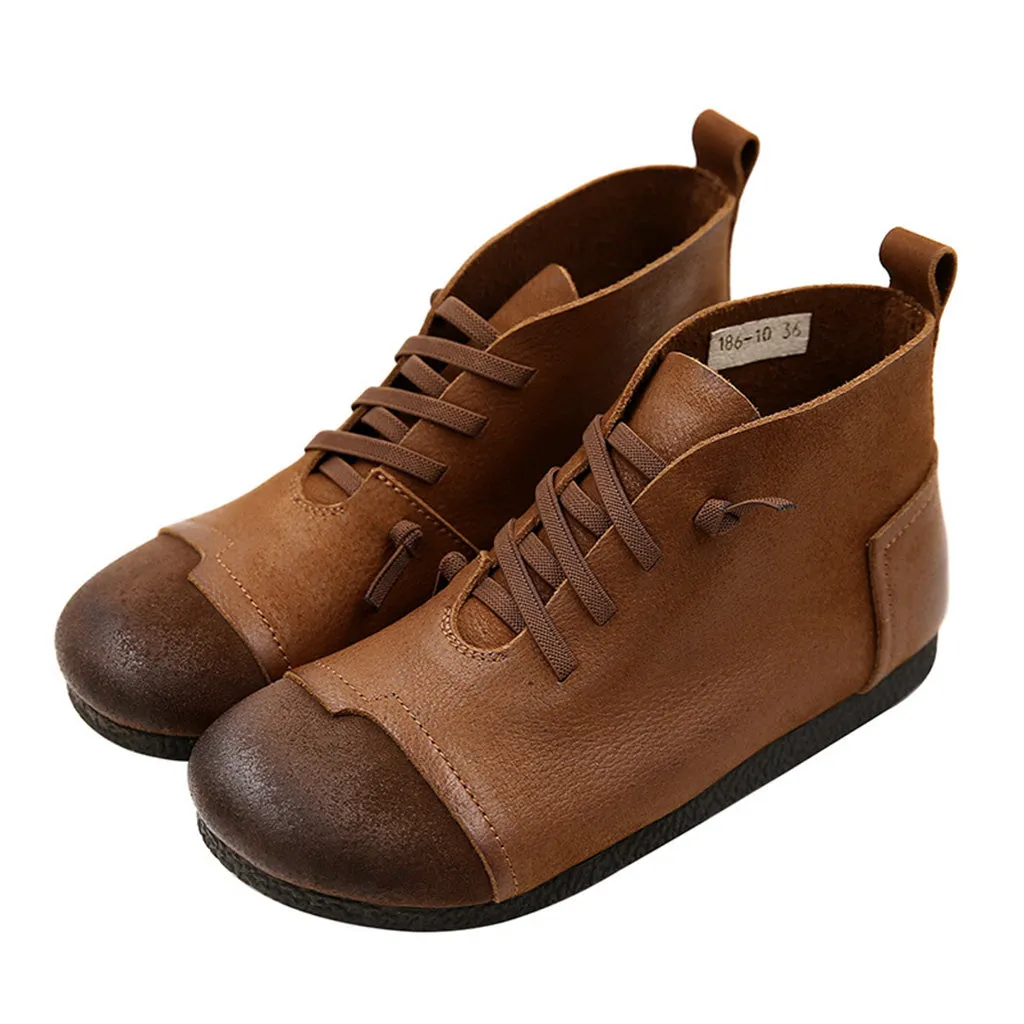 Autumn Retro Leather Soft Bottom Japanese Style Women's Boots | Gift Shoes