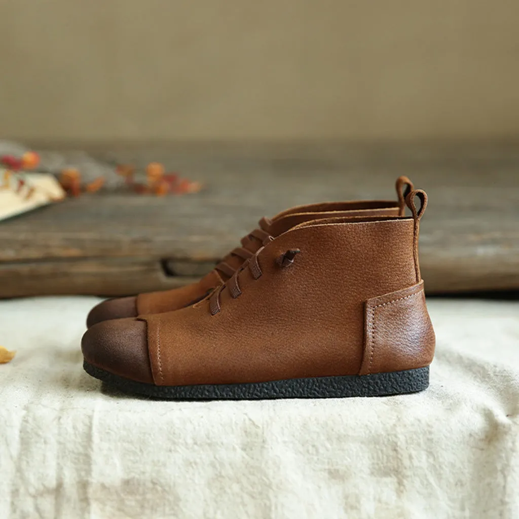 Autumn Retro Leather Soft Bottom Japanese Style Women's Boots | Gift Shoes