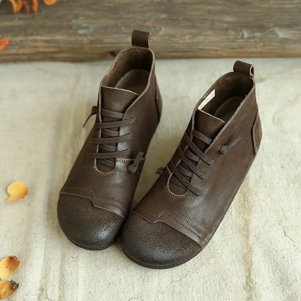 Autumn Retro Leather Soft Bottom Japanese Style Women's Boots | Gift Shoes