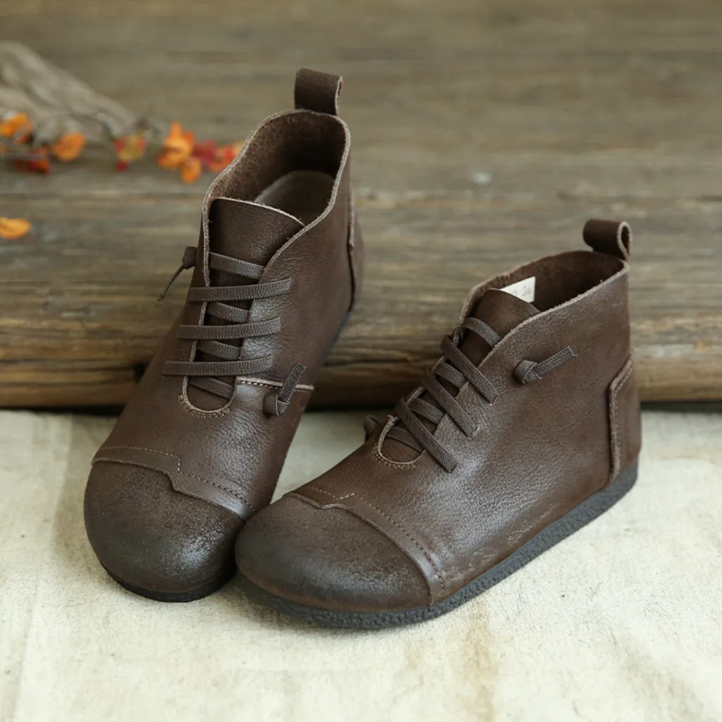 Autumn Retro Leather Soft Bottom Japanese Style Women's Boots | Gift Shoes