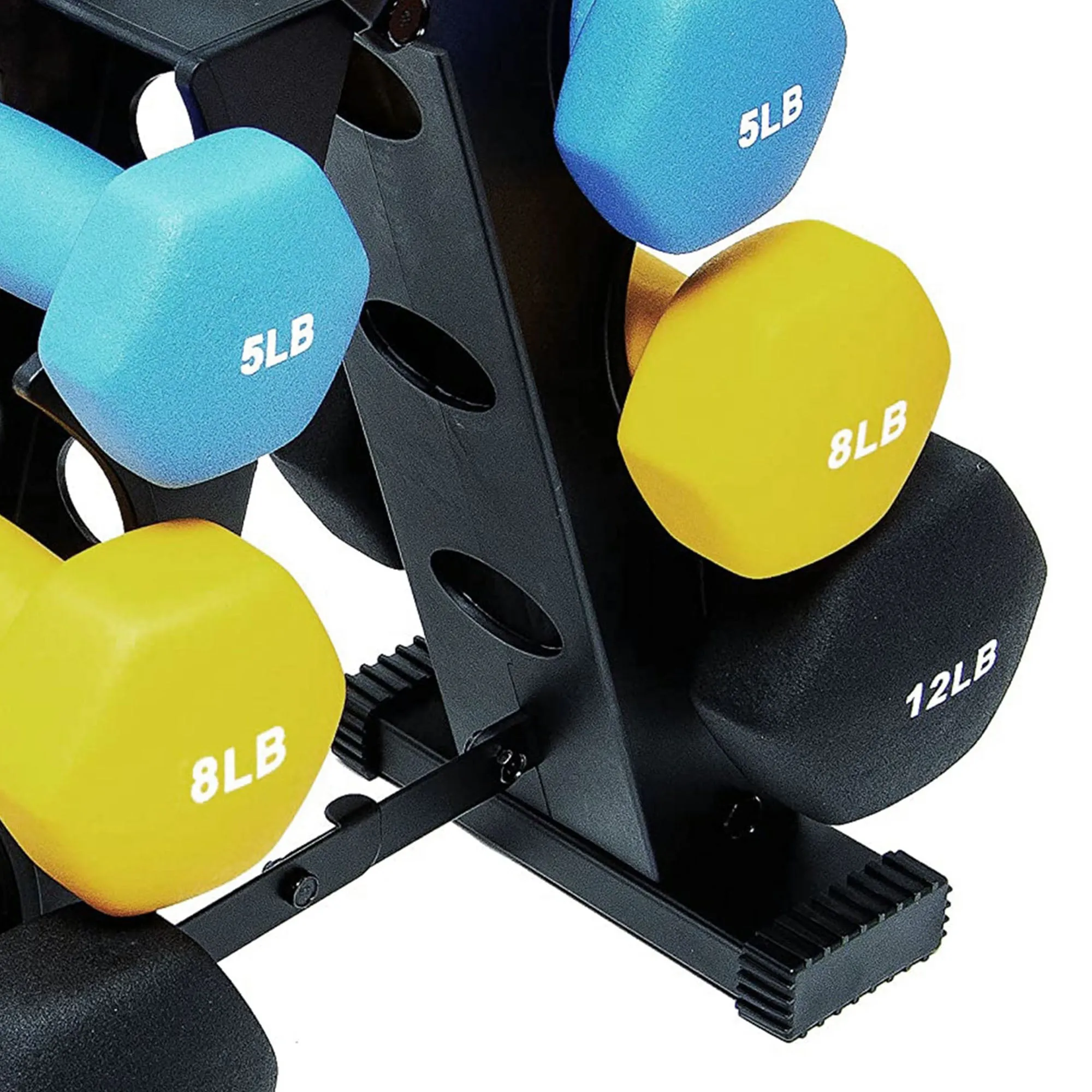 BalanceFrom Fitness 5, 8, and 12 Pound Neoprene Coated Dumbbell Set with Stand