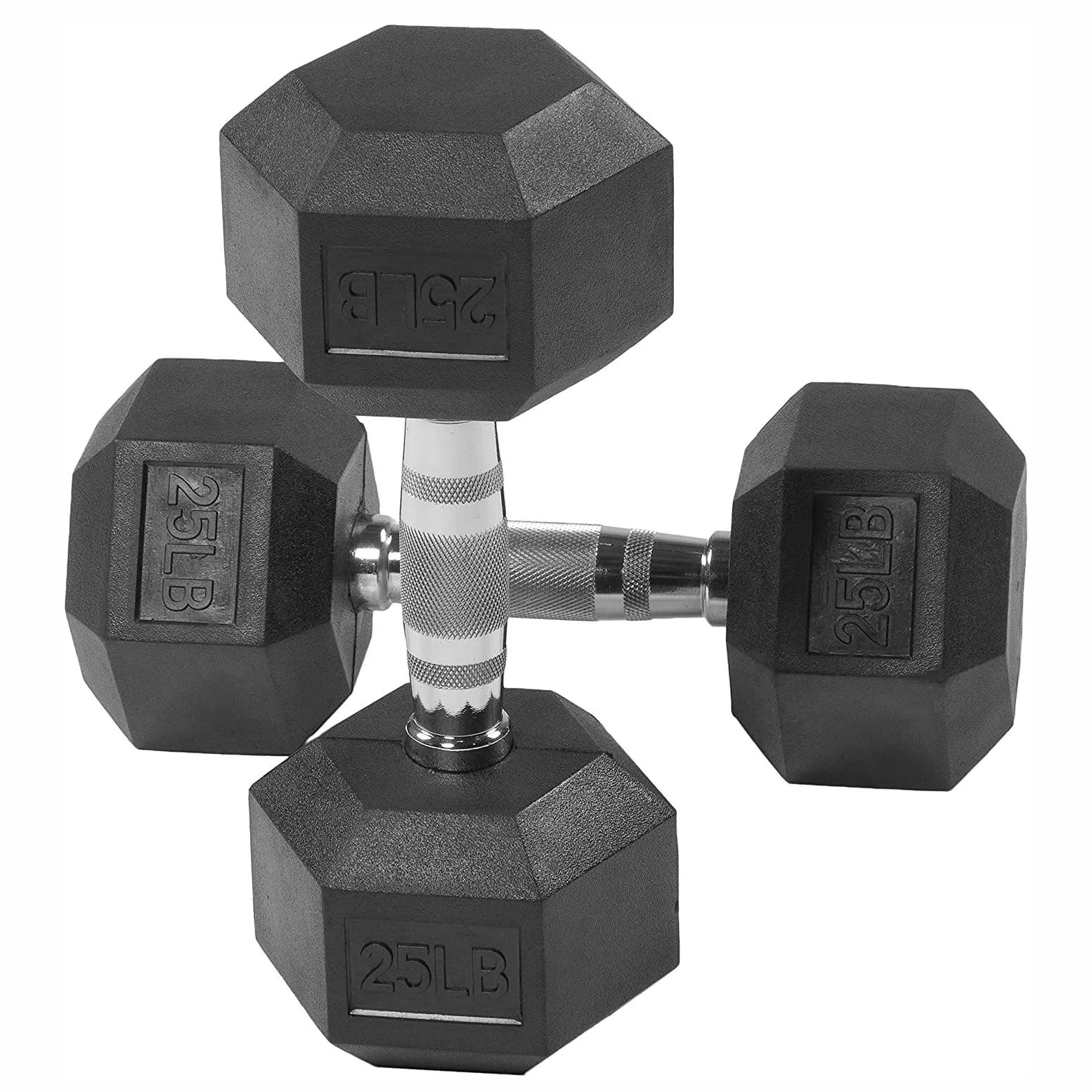 BalanceFrom Rubber Encased Hexagonal Cast Dumbbells Set, 25Lb Pair (Used)