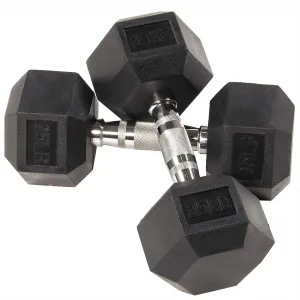 BalanceFrom Rubber Encased Hexagonal Cast Dumbbells Set, 25Lb Pair (Used)