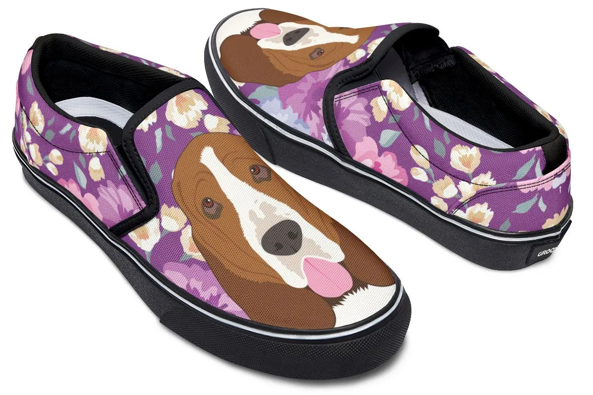 Basset Hound Dog Portrait Slip-On Shoes