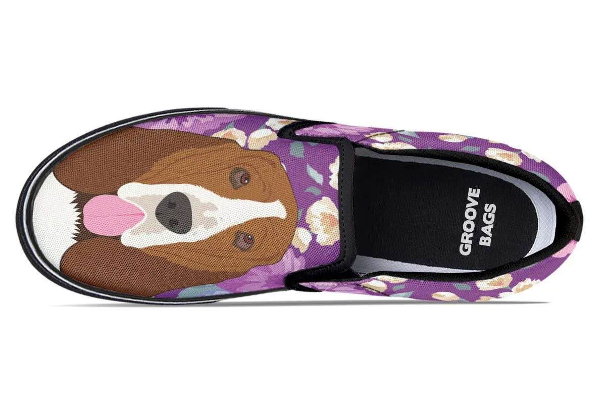 Basset Hound Dog Portrait Slip-On Shoes