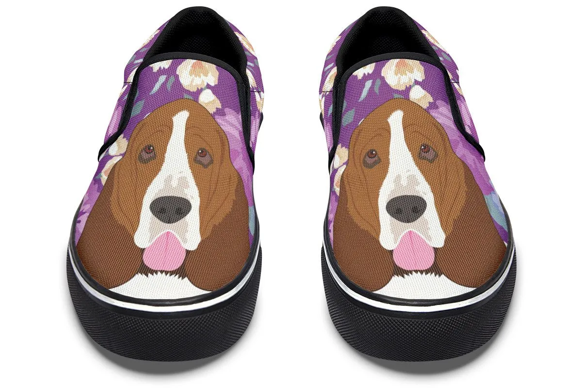 Basset Hound Dog Portrait Slip-On Shoes