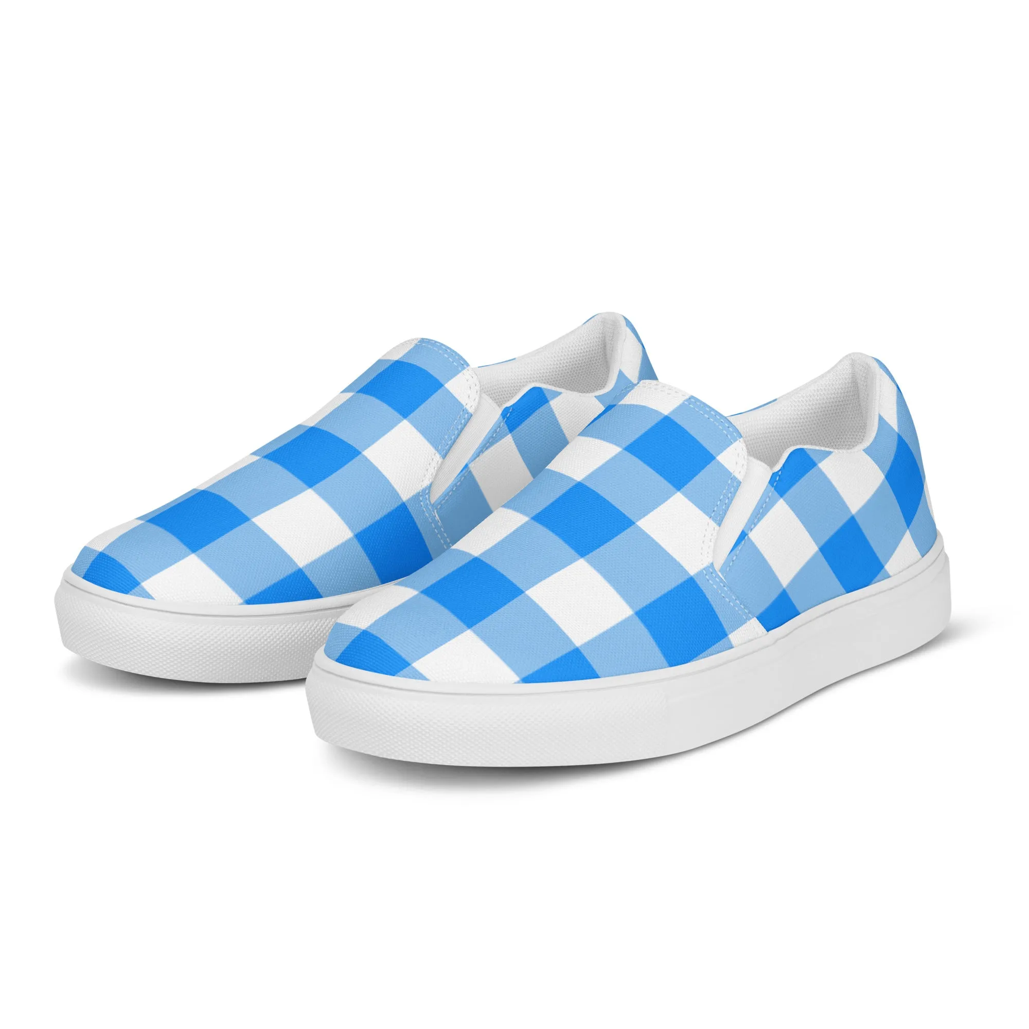 Beyond Blue Gingham Women’s Canvas Slip-On Flat Deck Shoe| Pinup Couture Relaxed