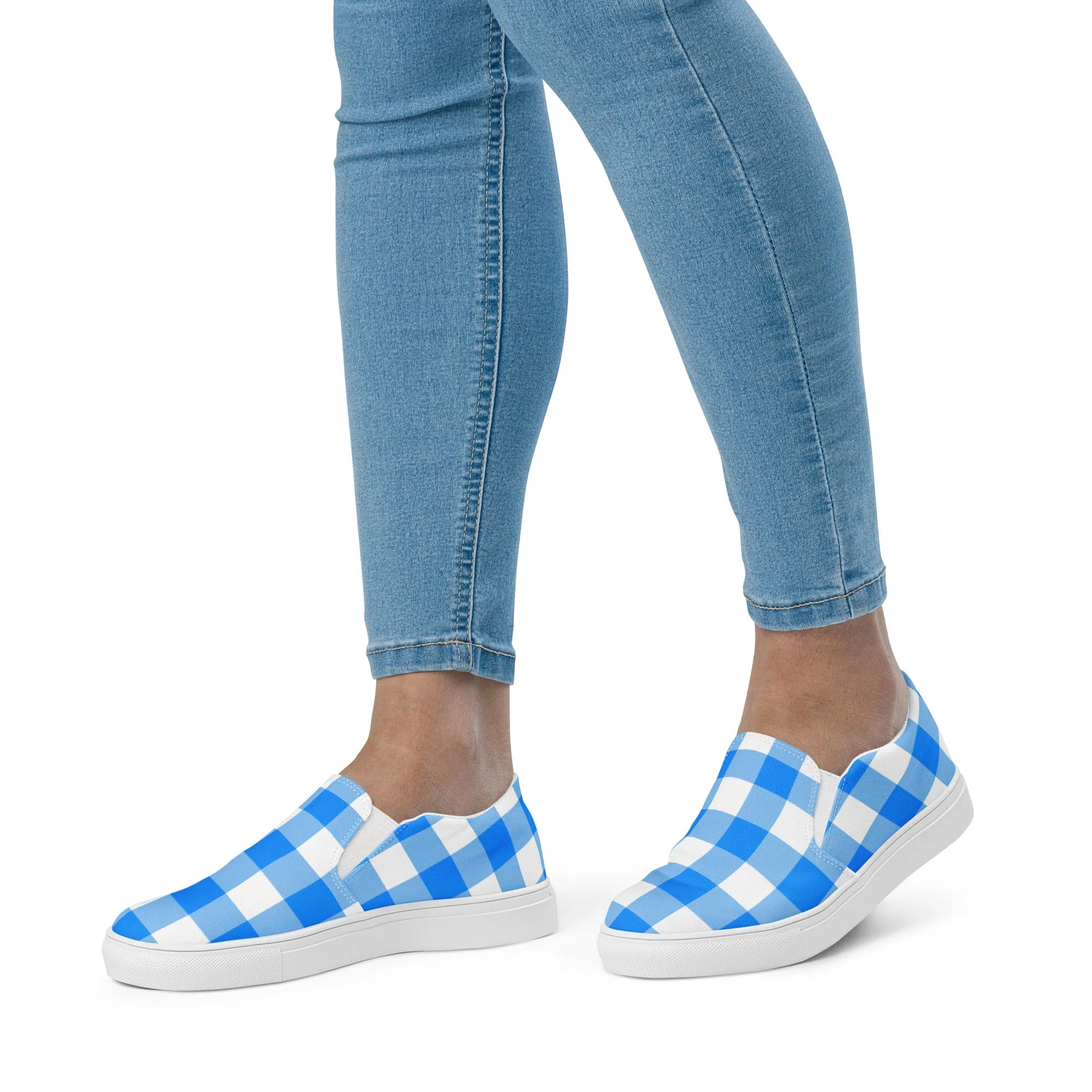 Beyond Blue Gingham Women’s Canvas Slip-On Flat Deck Shoe| Pinup Couture Relaxed