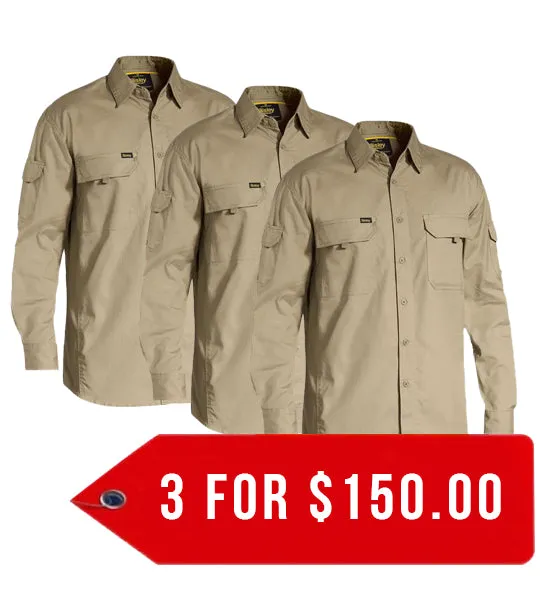 Bisley Mens X Airflow Ripstop Work Shirt-3 Pack-(BS6414-1)