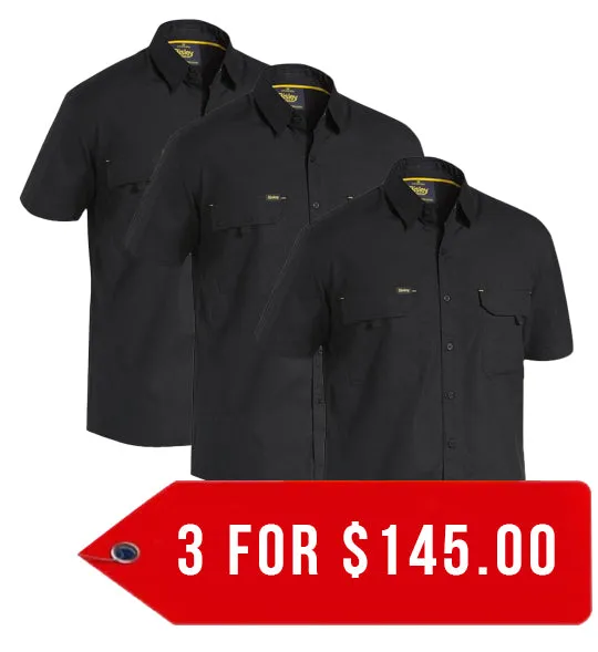 Bisley Mens X Airflow Ripstop Work Shirt Short Sleeve-3 Pack-(BS1414-1)