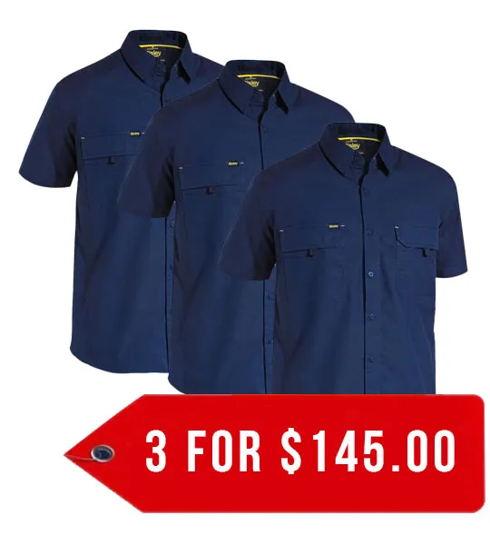 Bisley Mens X Airflow Ripstop Work Shirt Short Sleeve-3 Pack-(BS1414-1)