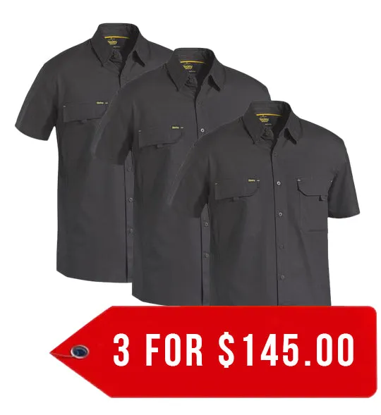 Bisley Mens X Airflow Ripstop Work Shirt Short Sleeve-3 Pack-(BS1414-1)