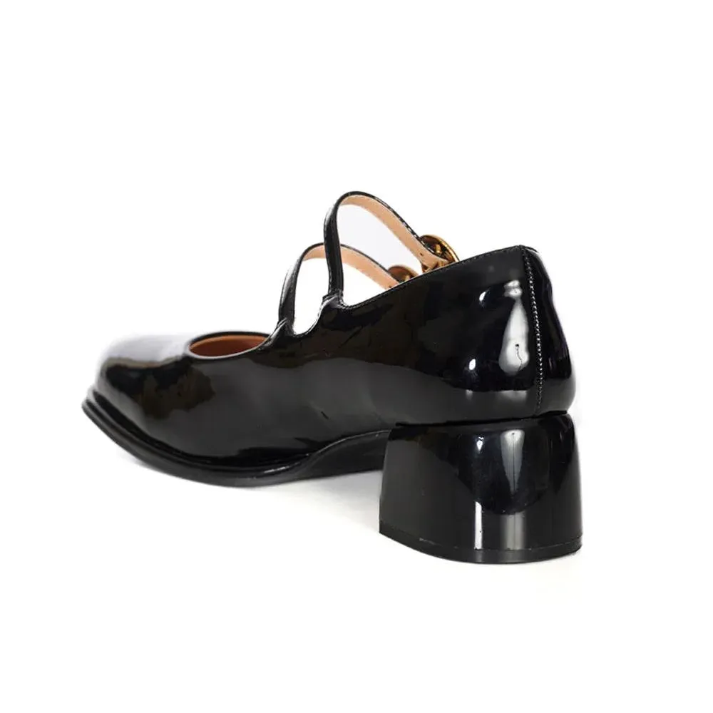 Black Mary Jane Twin Buckle Retro Pumps