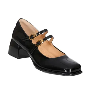 Black Mary Jane Twin Buckle Retro Pumps