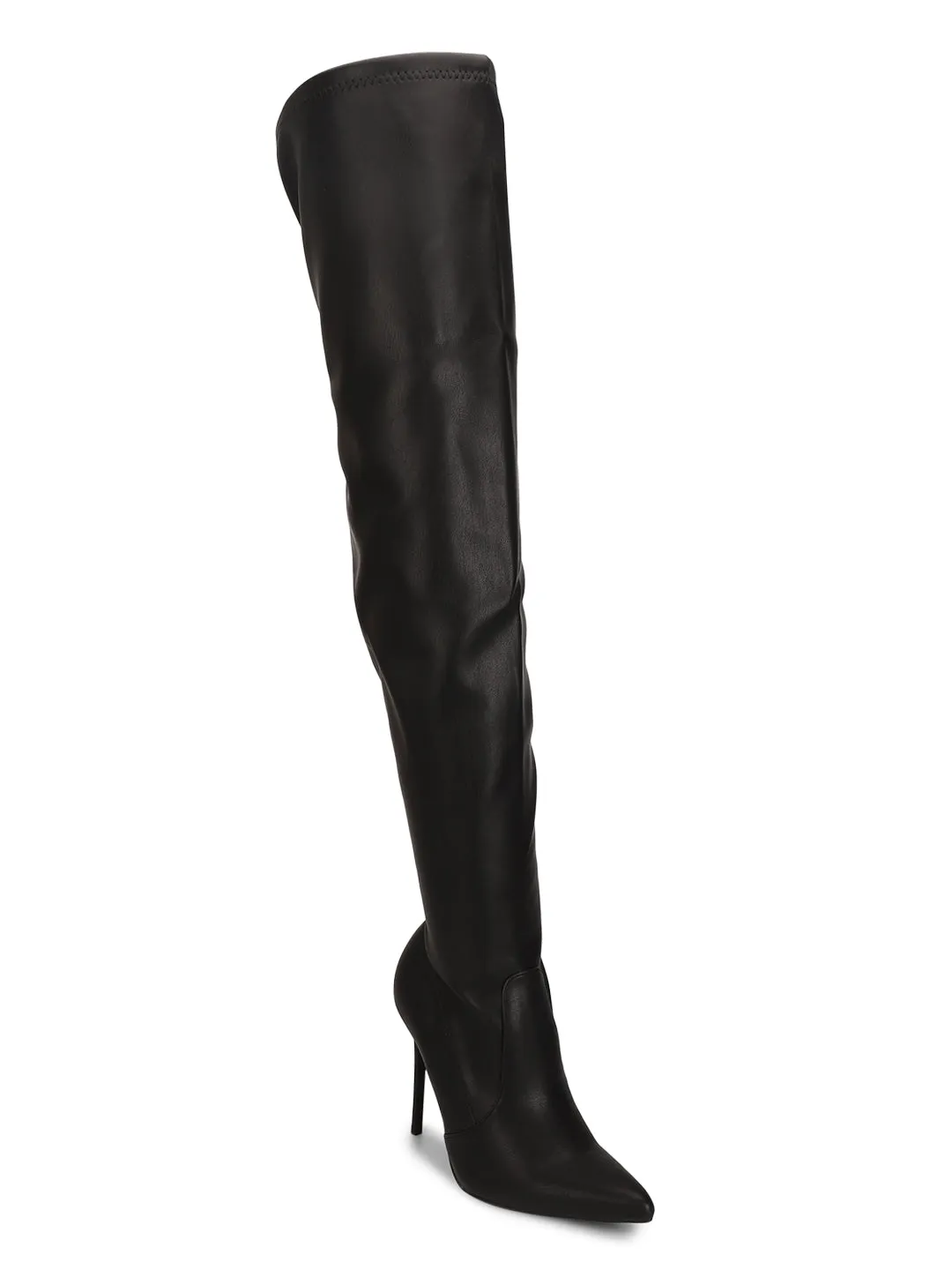 Black Pu Knee Length High Heel Boots