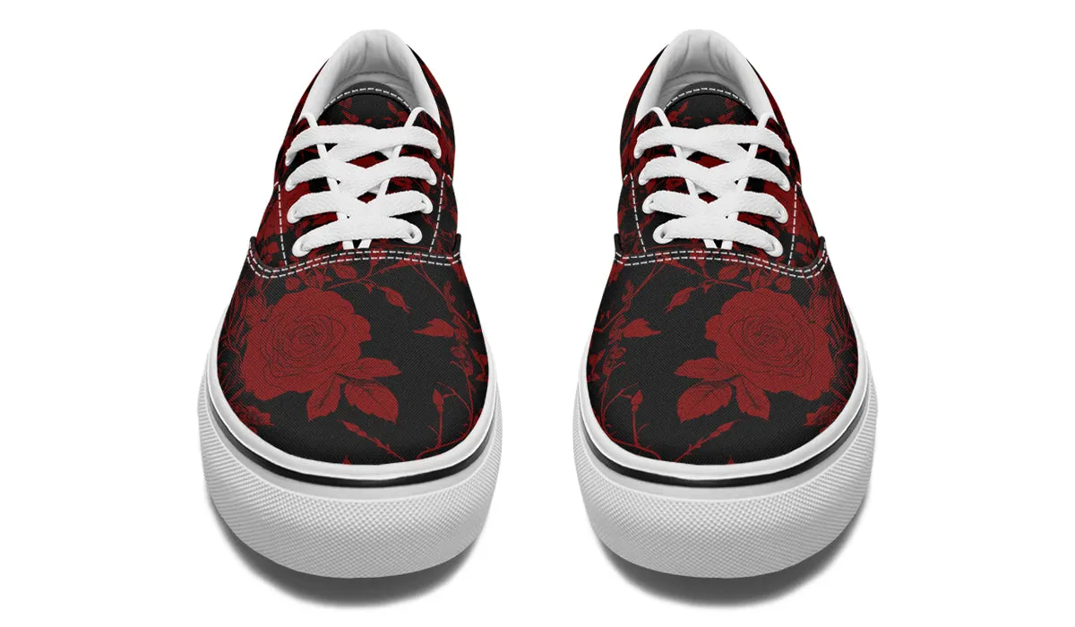 Blood Rose Romance Street Sneakers - Premium Vegan Canvas Sneakers with Durable Waffle Soles