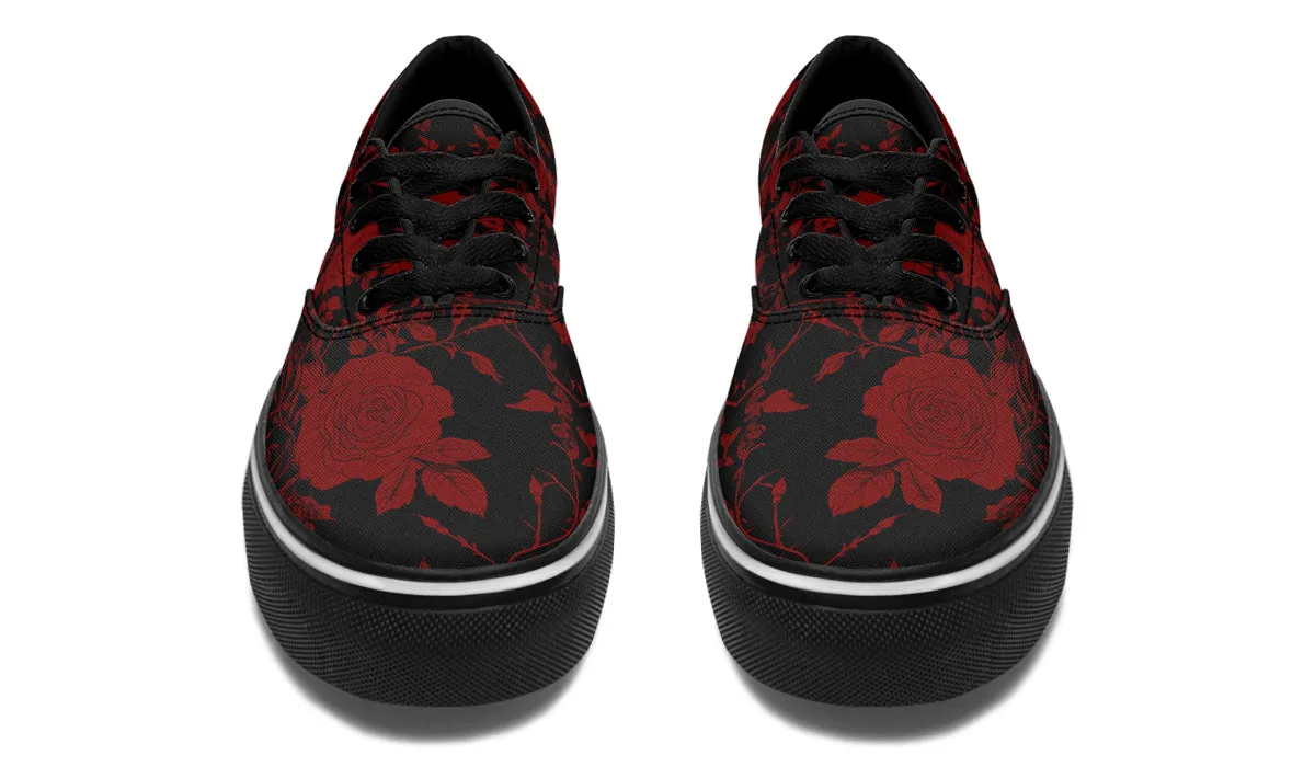 Blood Rose Romance Street Sneakers - Premium Vegan Canvas Sneakers with Durable Waffle Soles