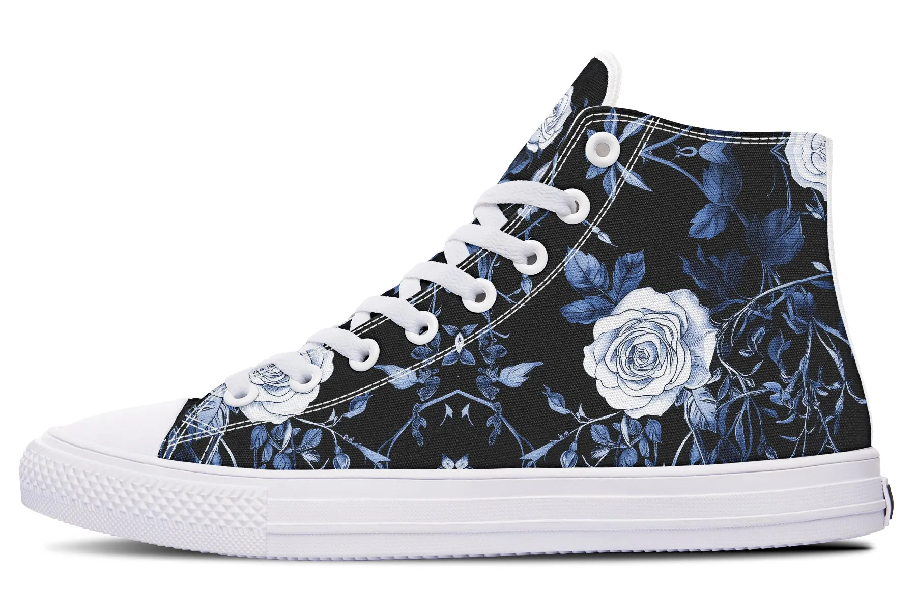 Blue Rose Romance High Tops - Classic Premium Canvas Shoes with Comfortable and Durable Soles