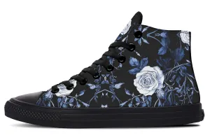 Blue Rose Romance High Tops - Classic Premium Canvas Shoes with Comfortable and Durable Soles