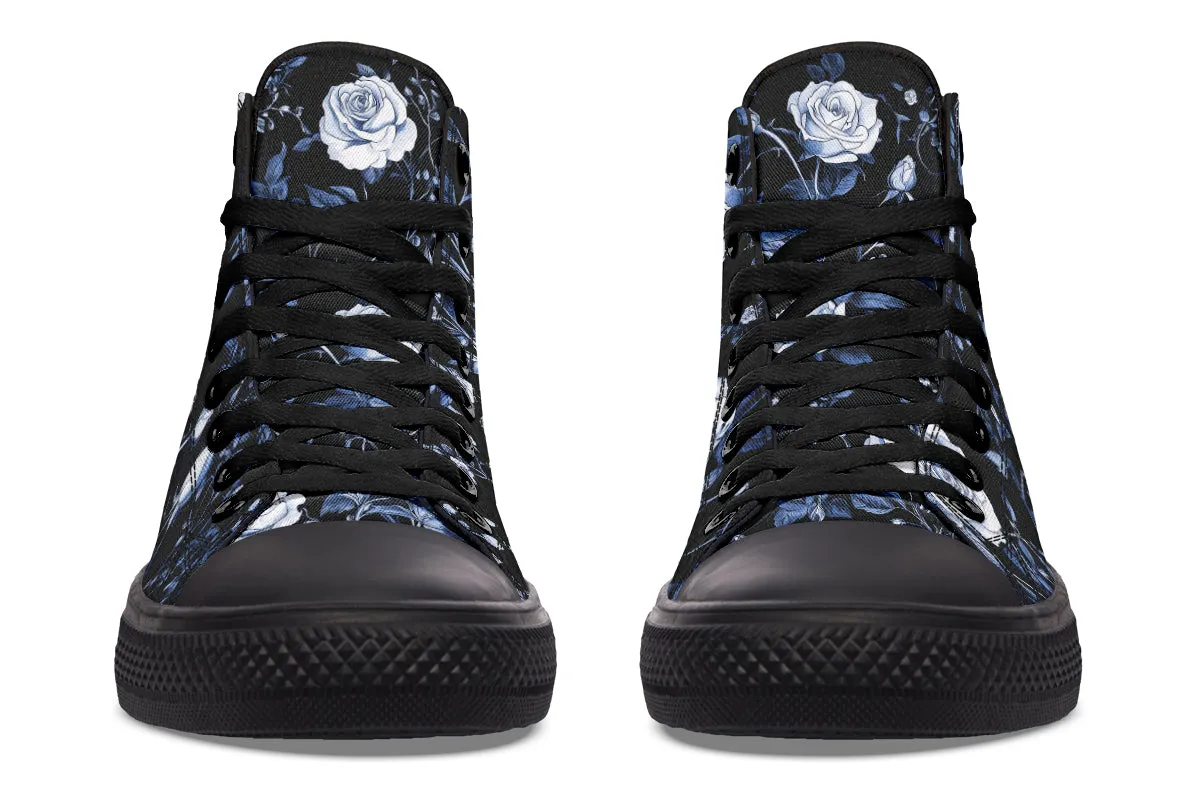 Blue Rose Romance High Tops - Classic Premium Canvas Shoes with Comfortable and Durable Soles