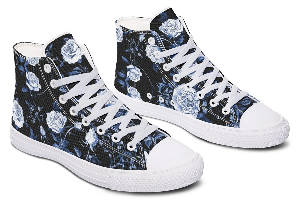 Blue Rose Romance High Tops - Classic Premium Canvas Shoes with Comfortable and Durable Soles