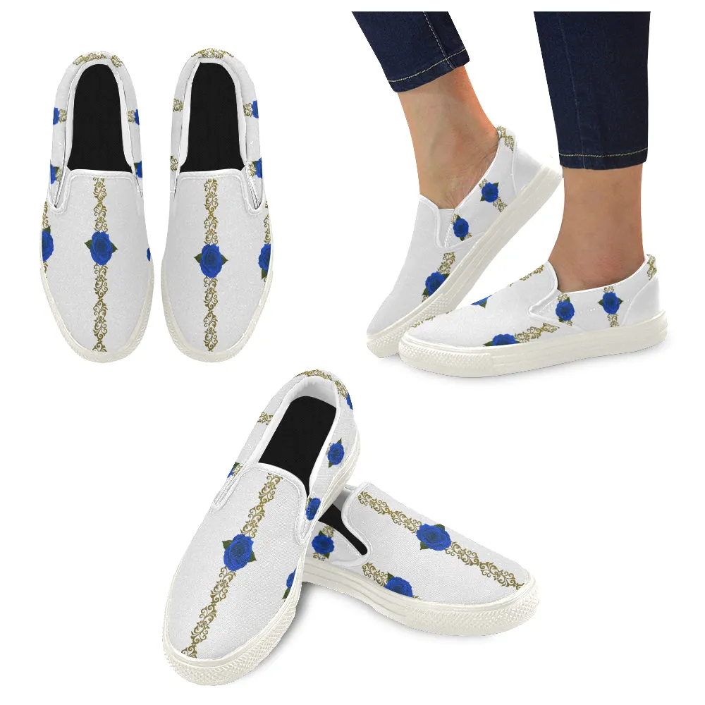 BLUE ROSES  Unusual Slip-on Canvas Shoes