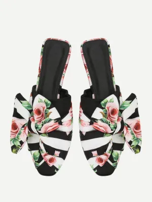 Bow Detail Floral Print Flats