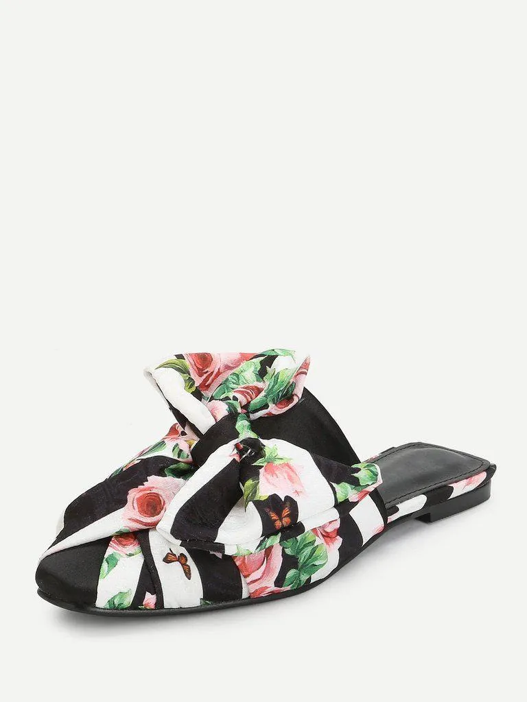 Bow Detail Floral Print Flats